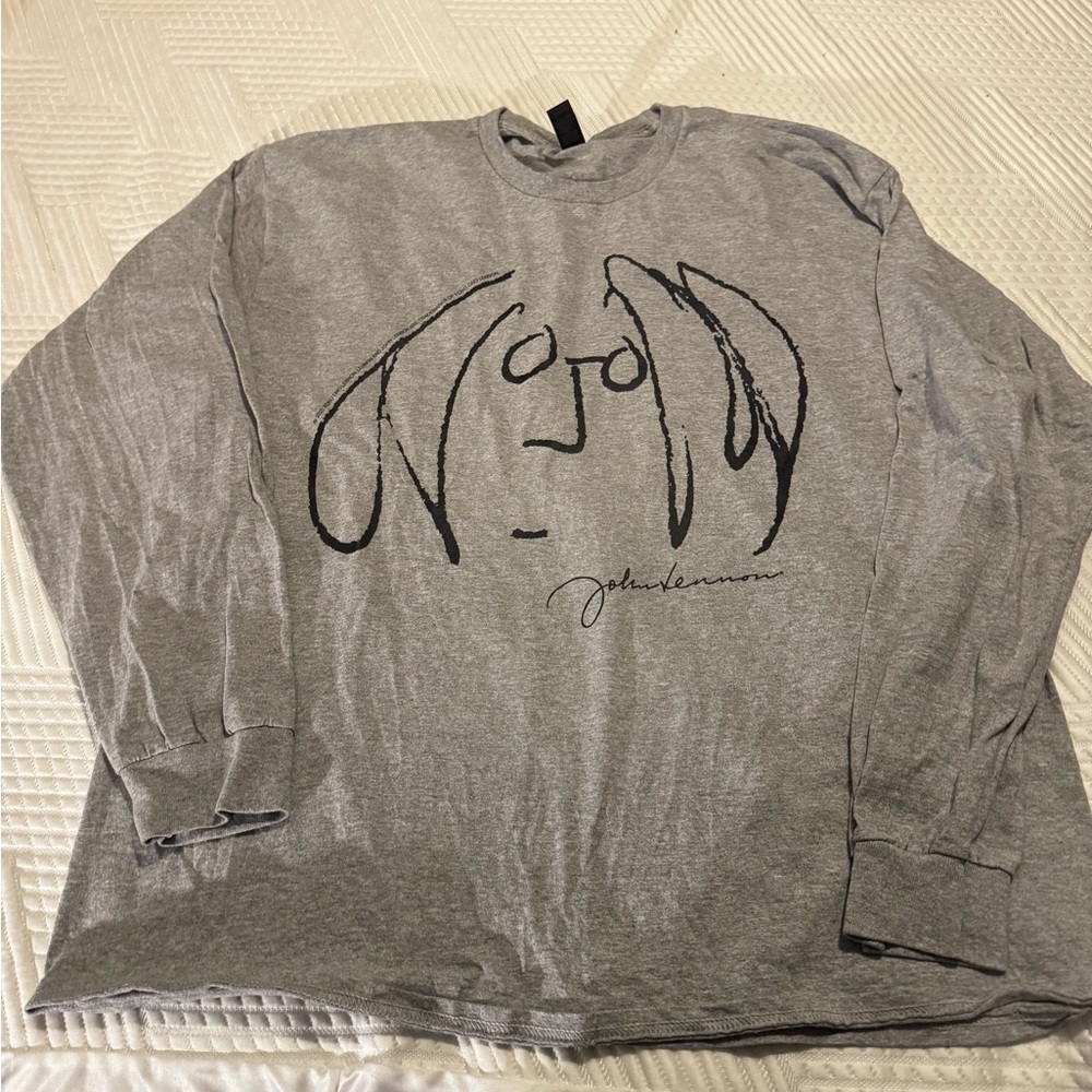 Gildan Gray Artistic John Lennon Long Sleeve Tee